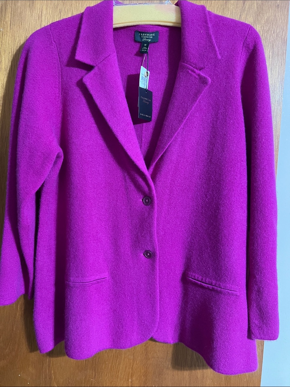 NWT! Charter Club Fuchsia Pink 100% Cashmere Cardigan Sweater Blazer Jacket